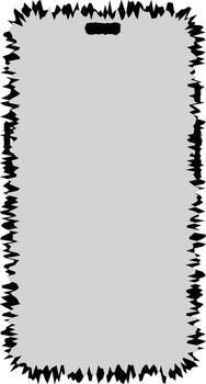 A simple, stylized mockup of a smartphone, featuring a light gray background and a jagged, textured border in black. vector