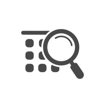 Solid Magnifying Glass Icon Over a Data Table for Analysis vector