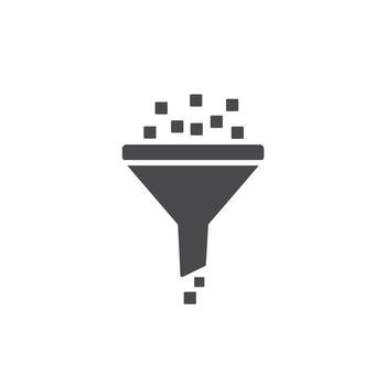 Funnel Chart Solid Icon with Data Flow for Conversion Analysis vector