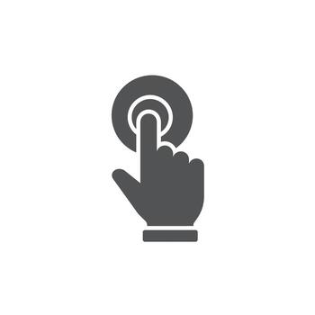 Solid icon representing a hand pressing a panic button for emergency alarms vector