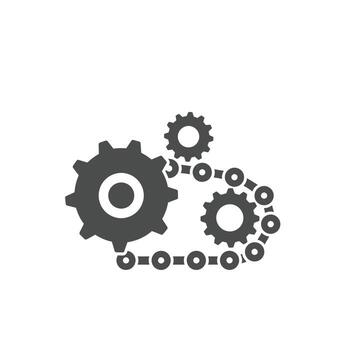 Solid icon of a bicycle chain and gears representing mechanics and cycling vector