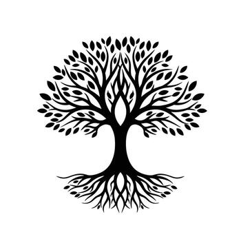Abstract Logo of a Tree with Both Roots and Branches vector