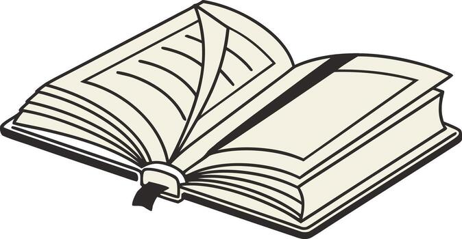 Open book resting on surface, pages fanned out, knowledge and learning concept vector