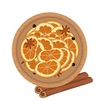 Dried orange slices in a bowl vector