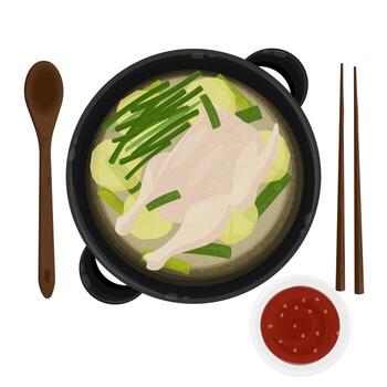 Chicken soup with vegetables and sauce vector