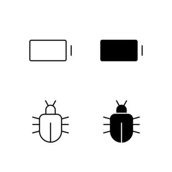 User Interface Battery and Bug Report Icons in Glyph and Line Variation vector