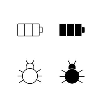 Mobile Application Battery and Bug Report Line and Solid Icons vector