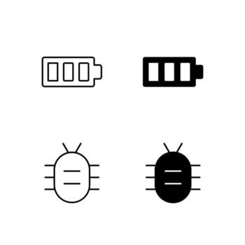 Battery and Bug Report Icon Collection in Line and Solid Style vector