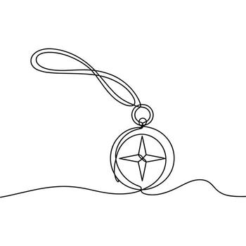 Single line drawing of a compass on a string navigation vector