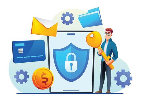 Illustration of online security with key vector