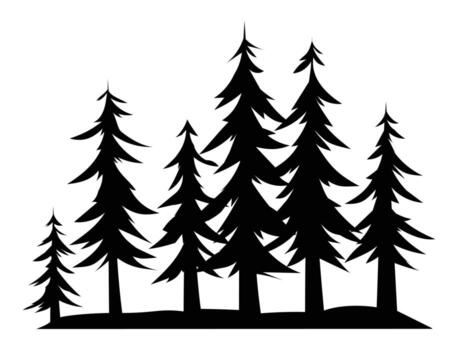 Silhouette set of various fir trees with sharp points and conical shapes on a white background. Cartoon illustration vector
