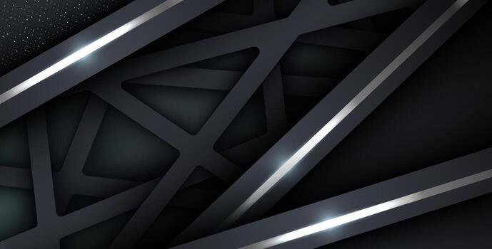 dark abstract background with triangle square black overlap layers. silver list and silver glitters dots element on slash papercut textured background. ., vector