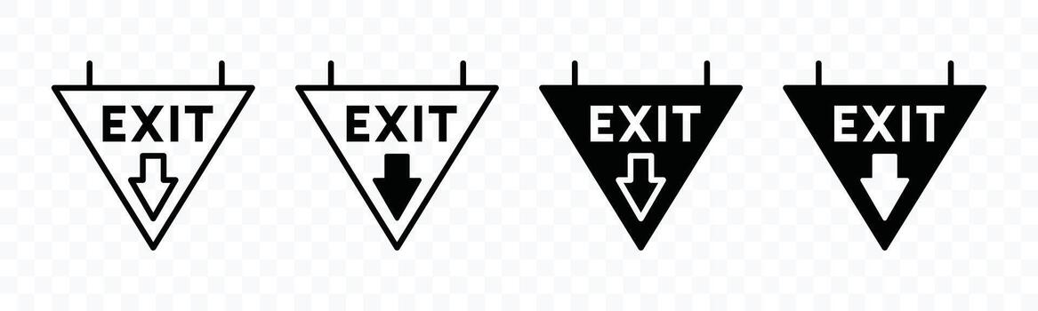 Exit signs. Out arrow, escape, go out signs. Direction, way, guide, clue, guidance, hint, instruction, information, evacuation symbol vector