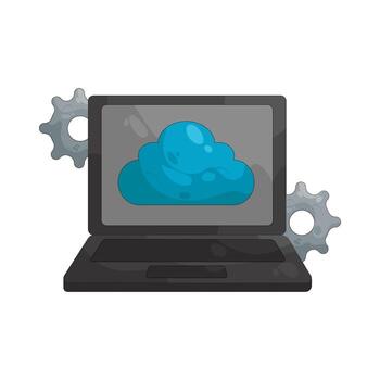 Laptop with cloud and gears icon vector