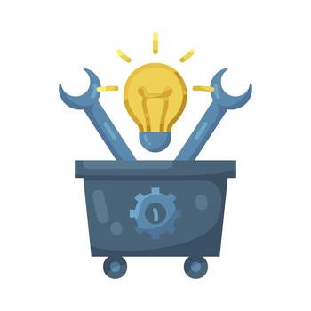Toolbox with lightbulb and wrenches vector