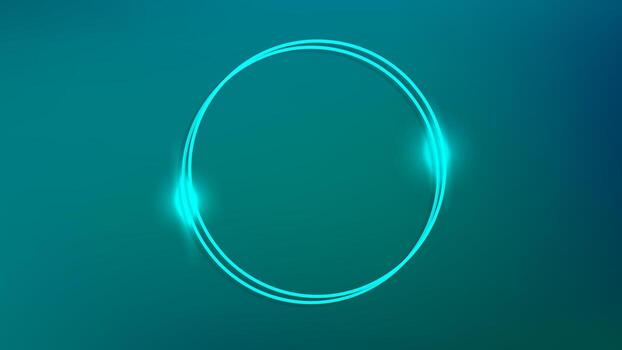 Neon double round frame with shining effects on green background. Empty glowing techno backdrop. illustration vector