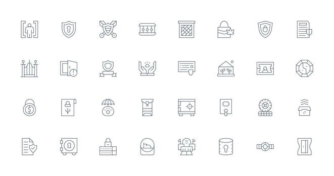 32 Icons for Protected in Thin Line Format vector