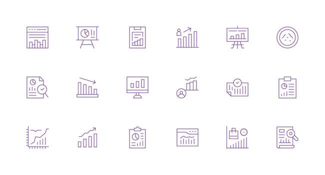 18 Minimal Line Icons for Bar Chart Graphics vector