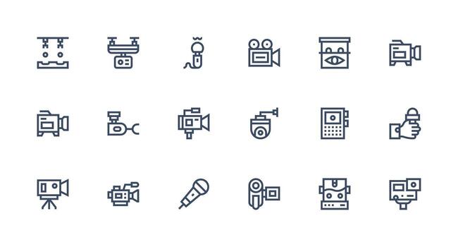 Recording Device Icon Set with 18 Strong Stroke Line Graphics vector