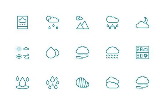 15 Icons for Cloudy in Regular Line Format vector