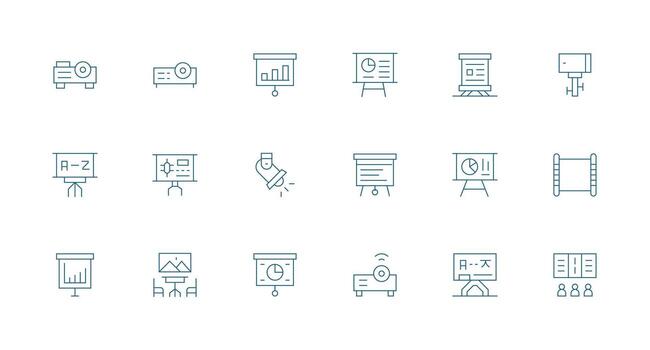 Projector Design Icons featuring 18 in Minimal Line Style vector