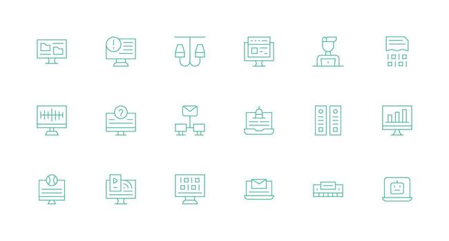 18 Minimal Line Style Icons from Computer Collection vector
