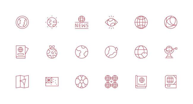 18 Icons for World in Minimal Line Format vector
