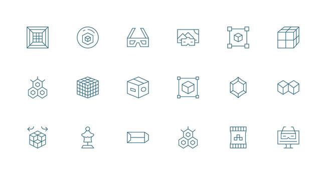 18 Icons for 3D in Minimal Line Format vector