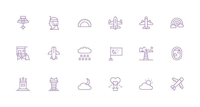 Sky Icon Set with 18 Minimal Line Graphics vector