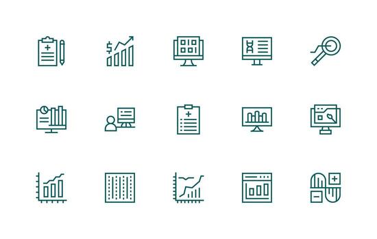 Chart Design Icons featuring 15 in Regular Line Style vector