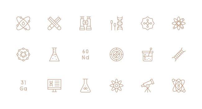 18 Minimal Line Icons for Science Graphics vector