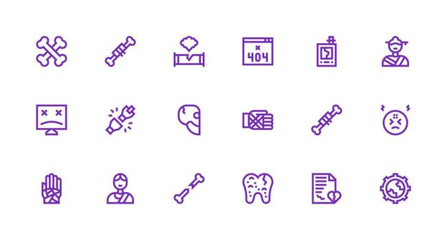Broken Icon Set with 18 Strong Stroke Line Graphics vector