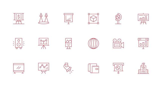 proyección conjunto con 18 mínimo línea íconos vector