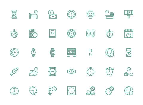 35 Regular Clean Line Icons for Clock Graphics vector