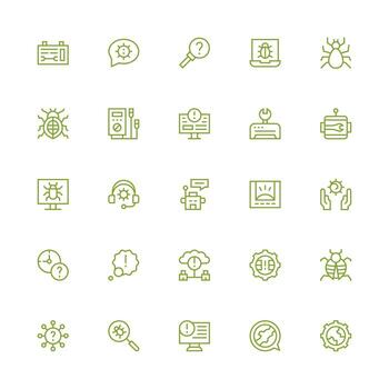 Medium Stroke Outline Style Troubleshooting Icons with 25 Vectors
