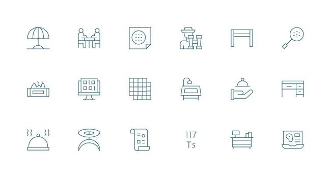Table Set with 18 Minimal Line Icons vector