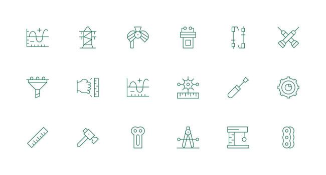 Ingenieria presentando 18 íconos en mínimo línea diseño vector
