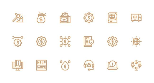 Resources Icon Set with 18 Strong Stroke Line Graphics vector