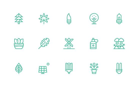 Eco Friendly Design Icons featuring 15 in Regular Line Style vector