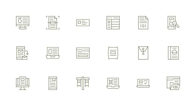 digital documento presentando 18 íconos en mínimo línea diseño vector