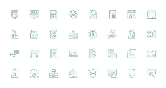 Thin Line Icons from Database Set with 32 Vectors