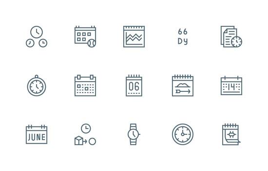 Regular Line Style Calendar Icons with 15 Vectors