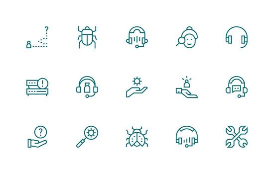 Technical Support Set with 15 Regular Line Icons vector