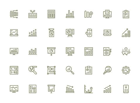 Regular Clean Line Style Statistics Icons with 35 Vectors