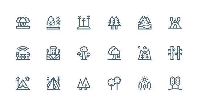 Strong Stroke Line Icons from Trees Set with 18 Vectors