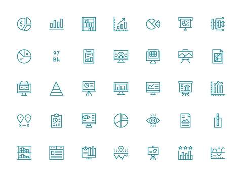 Regular Clean Line Icons from Data Visualization Set with 35 Vectors