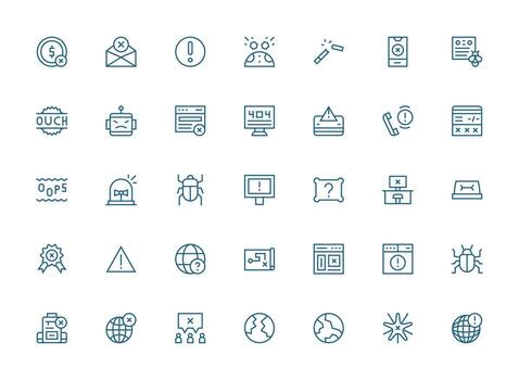 Error Set with 35 Regular Clean Line Icons vector