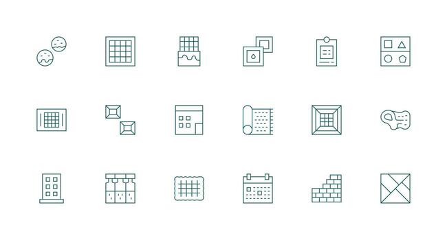 Squares Visual Pack containing 18 Minimal Line Icons vector