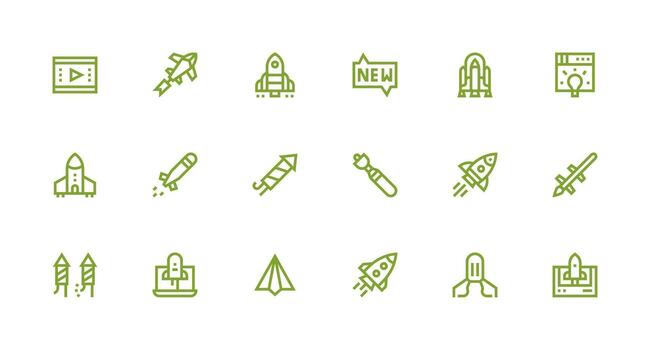 Strong Stroke Line Icons from Launch Set with 18 Vectors