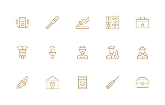 Regular Line Style Technician Icons with 15 Vectors